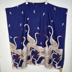 Scarf Fashion Womens Large Rectangular Scarf Blue White Crane Bird Dragonfly